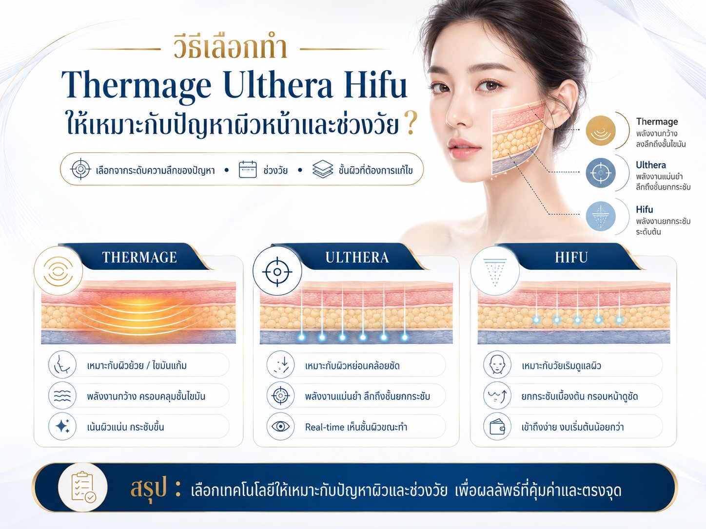 วิธีเลือกทำ Thermage Ulthera Hifu ให้เหมาะกับปัญหาผิวหน้าและช่วงวัย ?