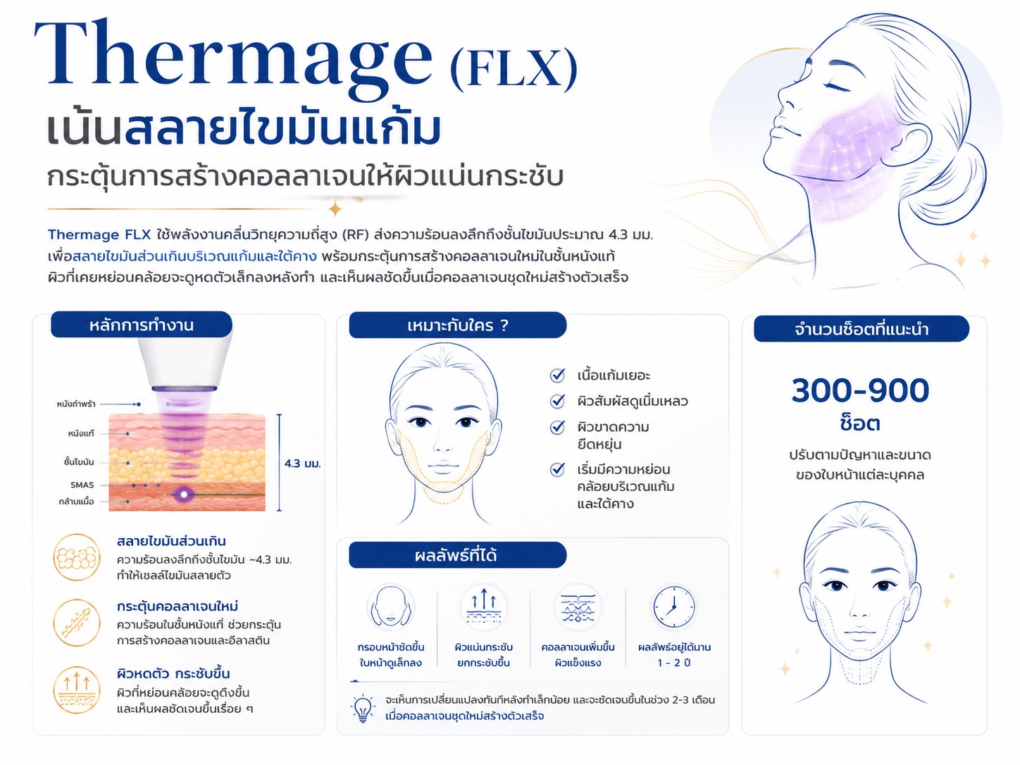 Thermage (FLX) เน้นสลายไขมันแก้ม กระตุ้นการสร้างคอลลาเจนให้ผิวแน่นกระชับ