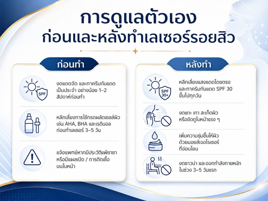 การดูแลตัวเองก่อนและหลังทำเลเซอร์รอยสิว