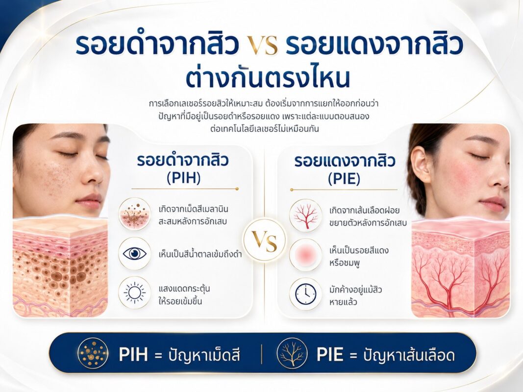 รอยดำจากสิว vs รอยแดงจากสิว ต่างกันตรงไหน