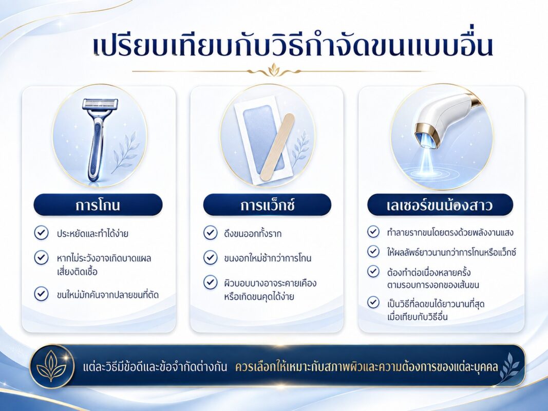 เปรียบเทียบกับวิธีกำจัดขนแบบอื่น