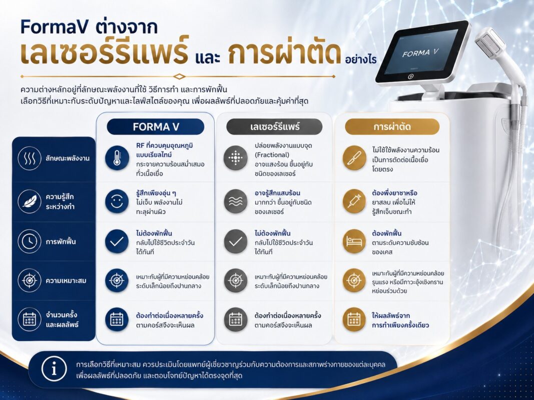 FormaV ต่างจากเลเซอร์รีแพร์และการผ่าตัดอย่างไร