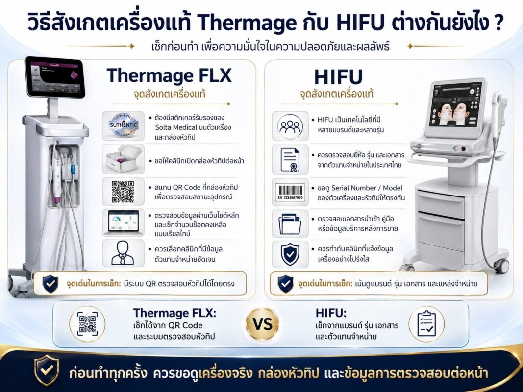 วิธีสังเกตเครื่องแท้ Thermage กับ Hifu ต่างกันยังไง ?