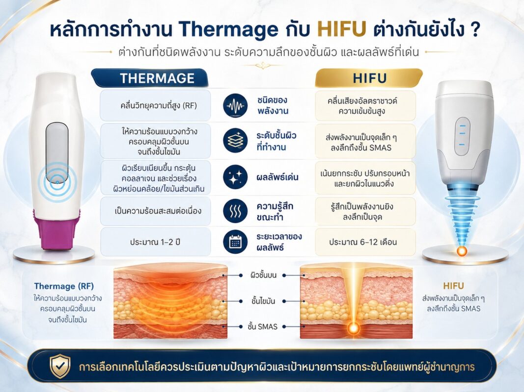 หลักการทำงาน Thermage กับ Hifu ต่างกันยังไง ?