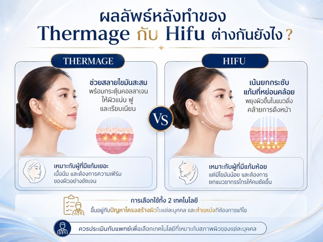 ผลลัพธ์หลังทำของ Thermage กับ Hifu ต่างกันยังไง ?