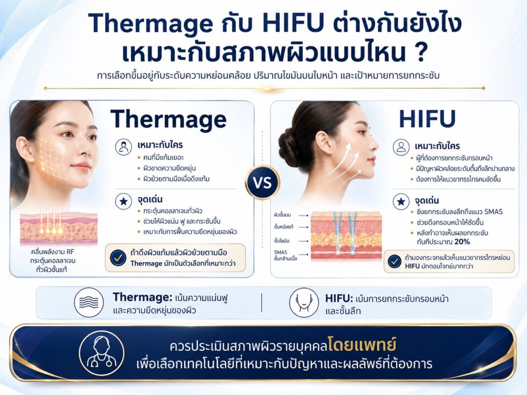 Thermage กับ HIFU ต่างกันยังไง เหมาะกับสภาพผิวแบบไหน ? 