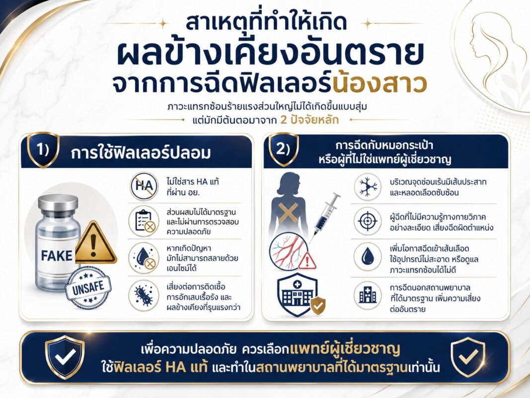 สาเหตุที่ทำให้เกิดผลข้างเคียงอันตรายจากการฉีดฟิลเลอร์น้องสาว