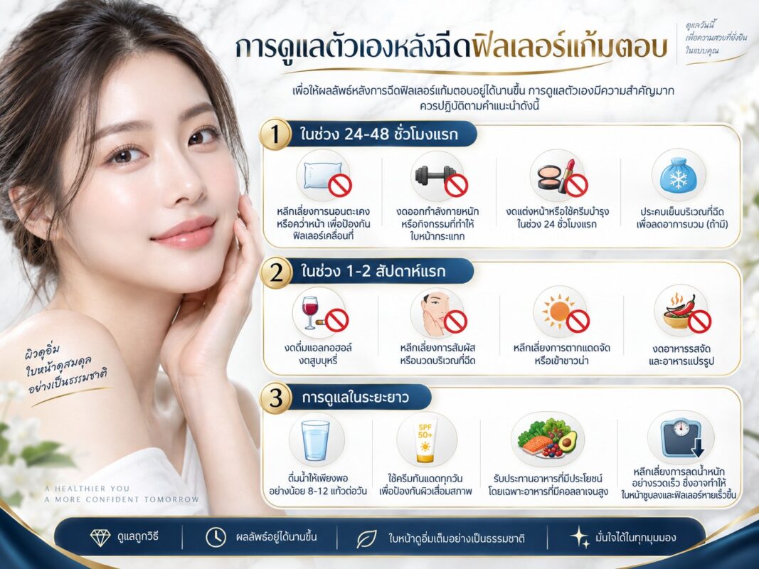 การดูแลตัวเองหลังฉีดฟิลเลอร์แก้มตอบ