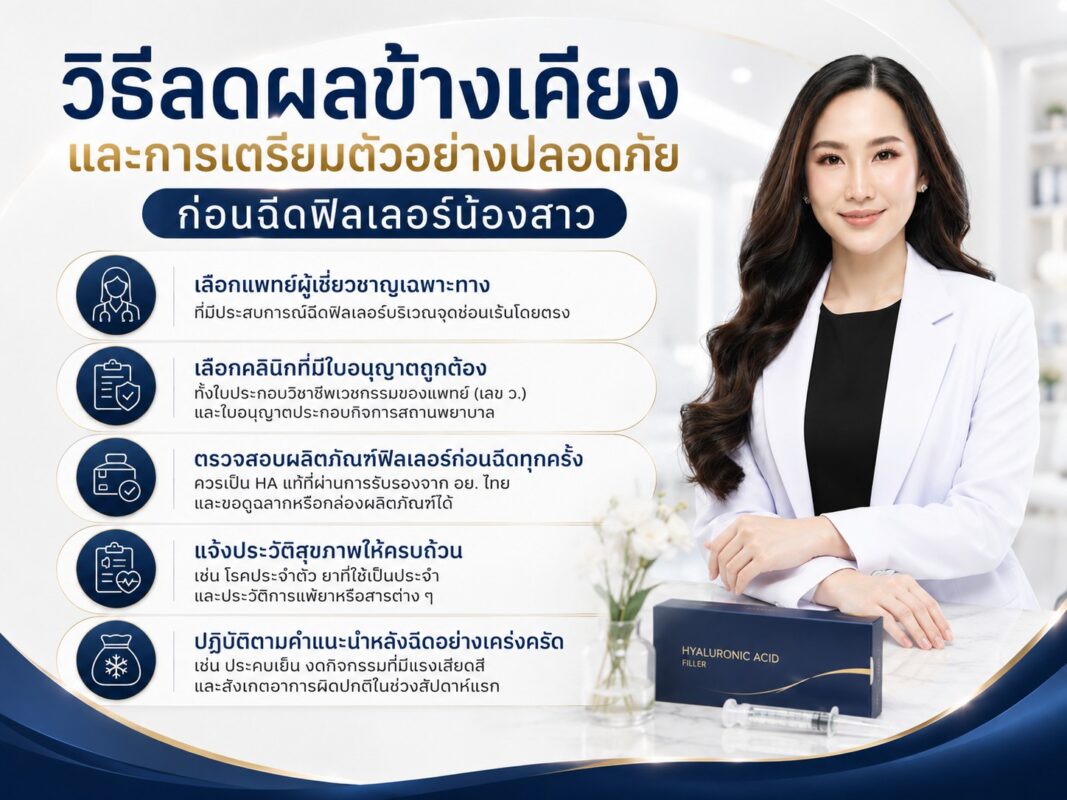 วิธีลดผลข้างเคียงและการเตรียมตัวอย่างปลอดภัยก่อนฉีดฟิลเลอร์น้องสาว