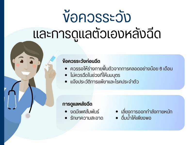 ข้อควรระวังและการดูแลตัวเองหลังฉีด