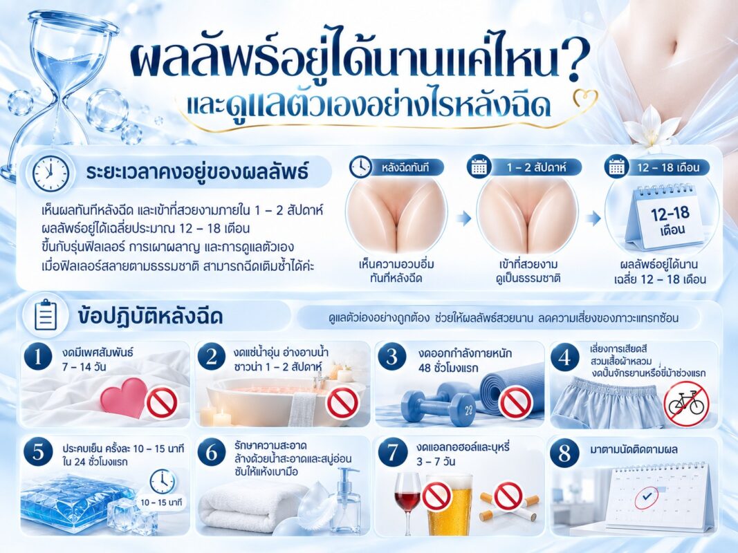 ผลลัพธ์อยู่ได้นานแค่ไหน? และดูแลตัวเองอย่างไรหลังฉีด