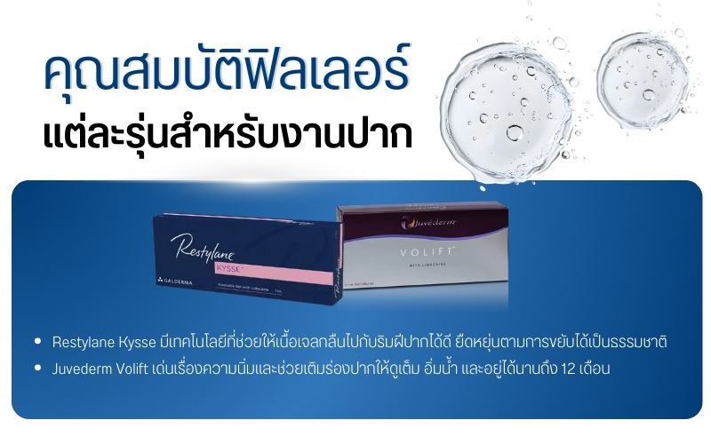 คุณสมบัติฟิลเลอร์แต่ละรุ่นสำหรับงานปาก