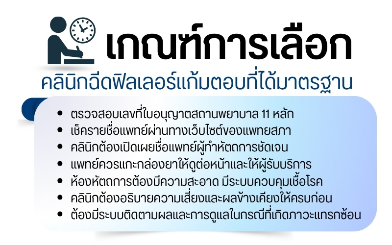 เกณฑ์การเลือกคลินิกฉีดฟิลเลอร์แก้มตอบที่ได้มาตรฐาน