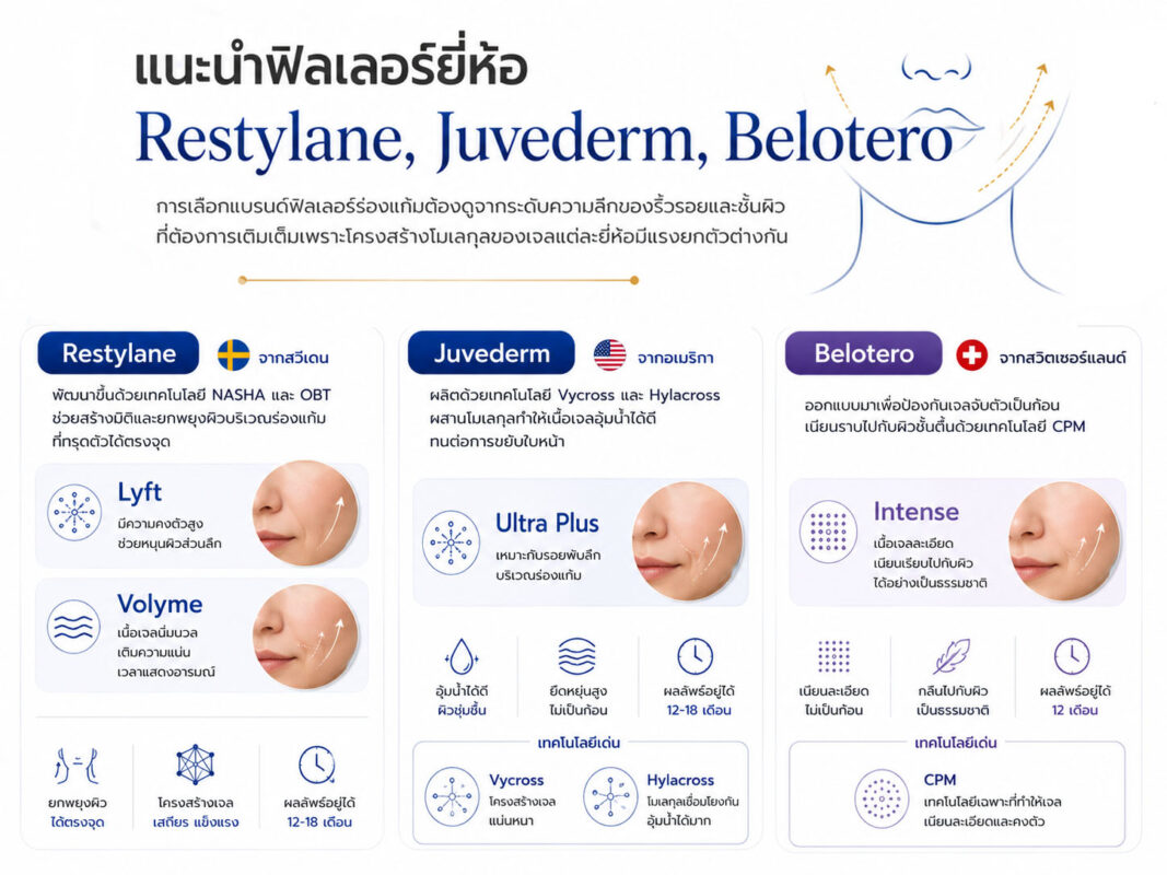 แนะนำฟิลเลอร์ยี่ห้อ (Restylane, Juvederm, Belotero)