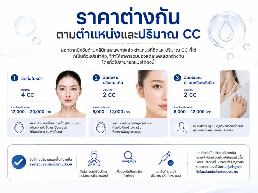 ราคา Rejuran ที่ต่างกันตามตำแหน่งที่ฉีดและปริมาณ cc