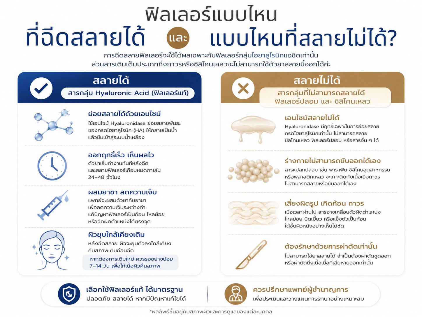ฟิลเลอร์แบบไหนที่ฉีดสลายได้และแบบไหนที่สลายไม่ได้?