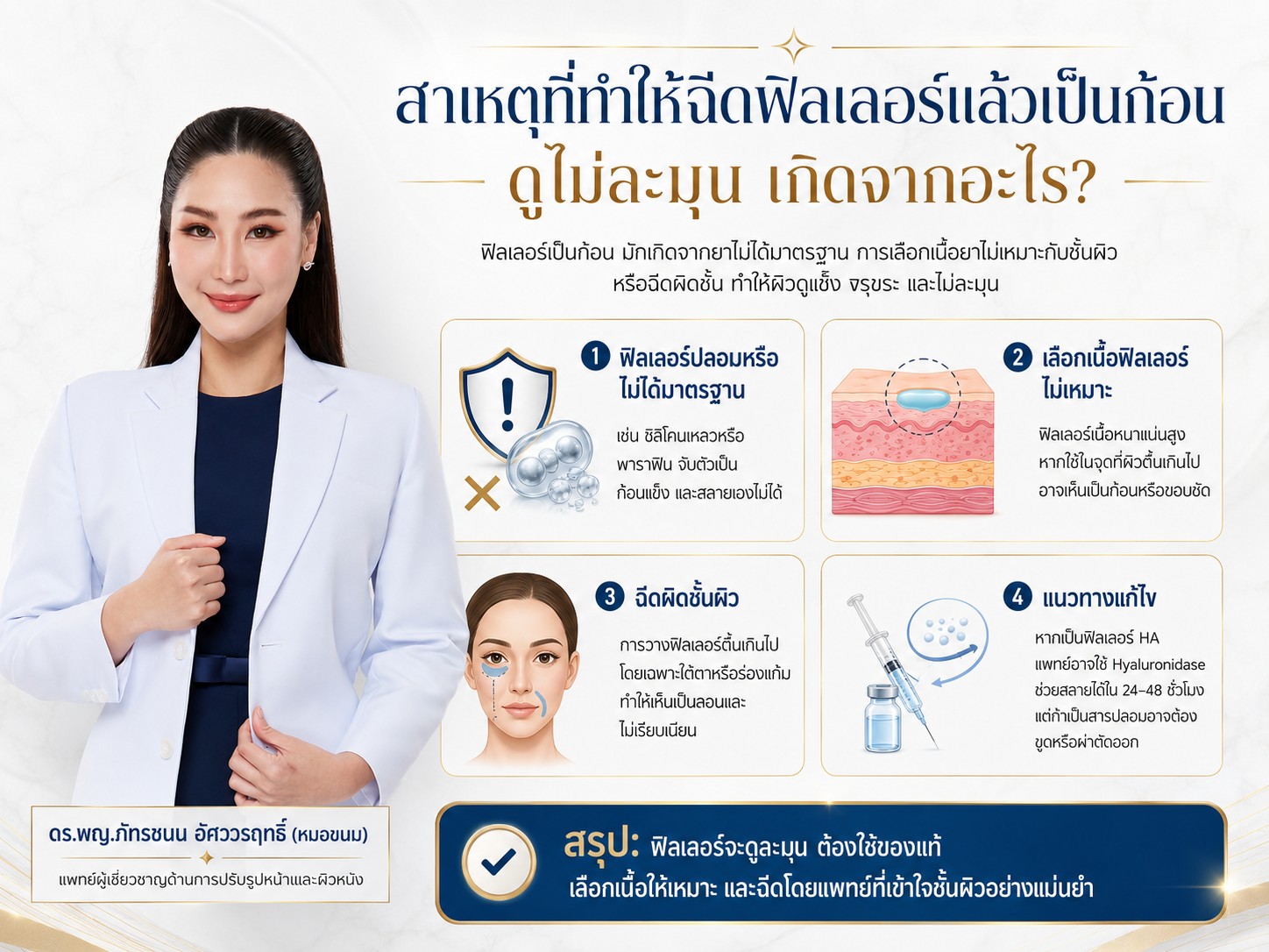 สาเหตุที่ทำให้ฉีดฟิลเลอร์แล้วเป็นก้อน ดูไม่ละมุน เกิดจากอะไร?