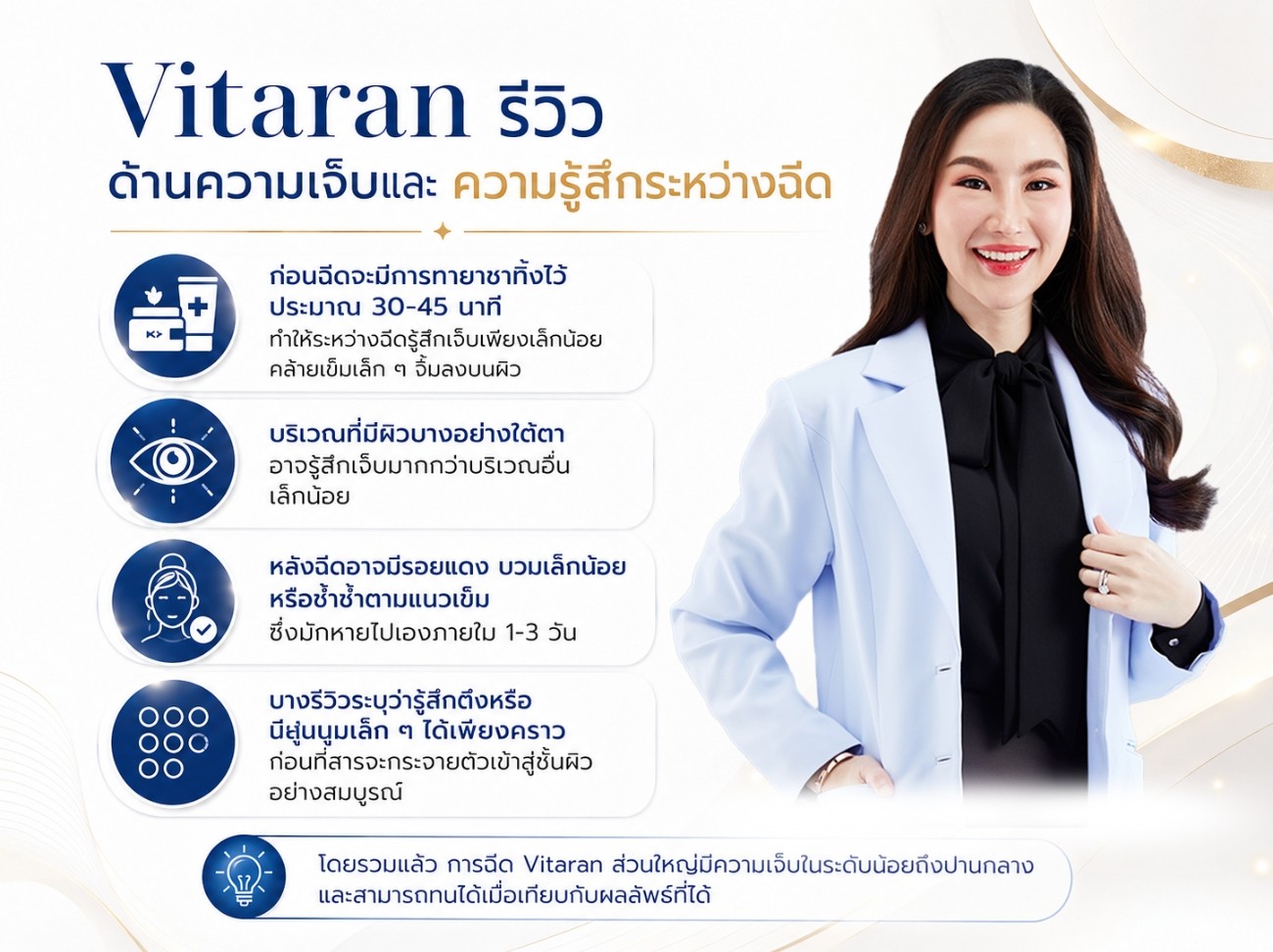 Vitaran รีวิว ด้านความเจ็บและความรู้สึกระหว่างฉีด