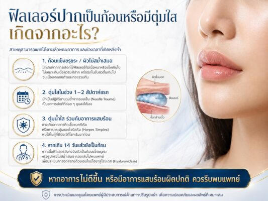 ฟิลเลอร์ปากเป็นก้อนหรือมีตุ่มใส เกิดจากอะไร?